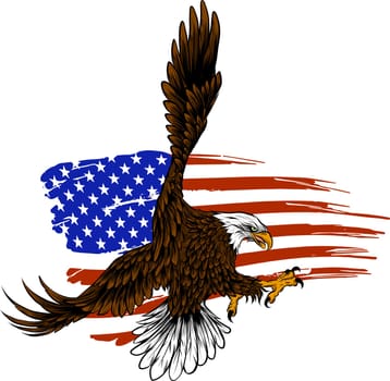 vector American eagle against USA flag and white background