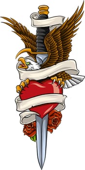 eagle with earth and rose and ribbon