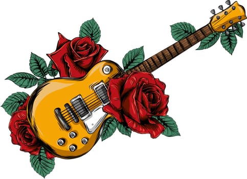 Abstract guitar with rose. Romantic music. Vector