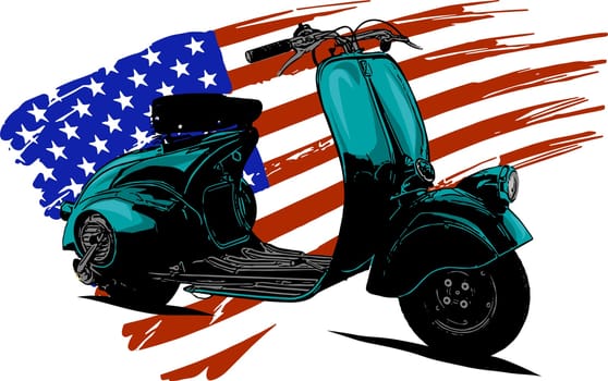 Hand drawn and inked vintage American chopper motorcycle