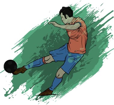 one soccer player man playing kicking in silhouette isolated on white background