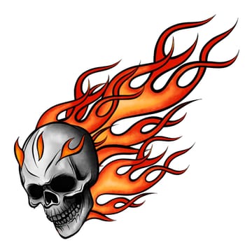 Skull on Fire Flames Illustration