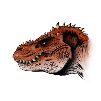 Sketch of a dinosaur head with an open mouth. Tyrannosaur. Hand drawn illustration converted to