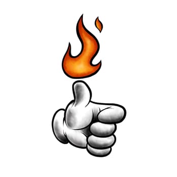 Watercolor fire with cupped hands silhouette. Tongue of flame with space for text. Hand drawn burning fire silhouette with sparks.