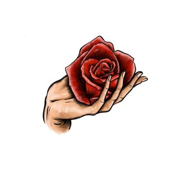 Hand give a red rose. illustration