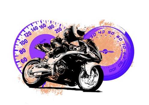 Motorbike rider, abstract  silhouette. Road motorcycle racing with struments