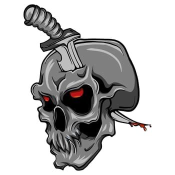 a human Skull with a knife