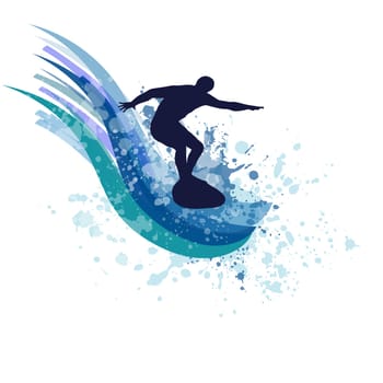 surfer and big wave. engraving style. vector illustration.