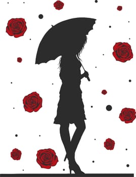 Fashion stylish woman with umbrella. Fashion girl with blonde hair. Sketch. Fashion model with umbrella. illustration.
