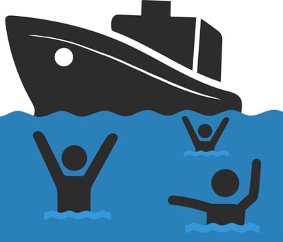 The Refugee Family with Children. Sailing to Europe on the Boat. Land Transition and Life in the Refugee Camp. European Migrant Crisis Concept.
