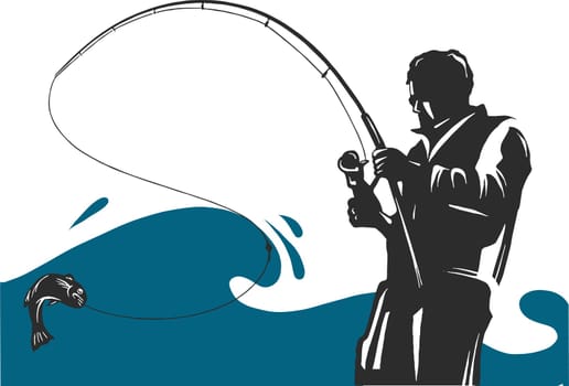 Fishing design for vector. A fisherman catches a boat