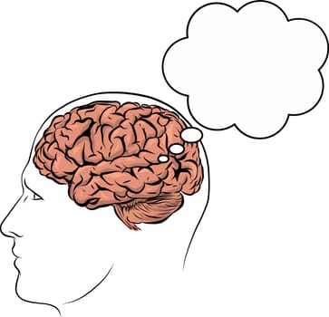 human face brown silhouette with brain inside