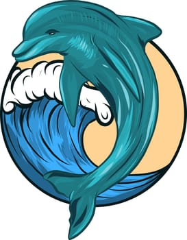 The dolphin who is jumping out of sea water on white background, isolated. Vector.