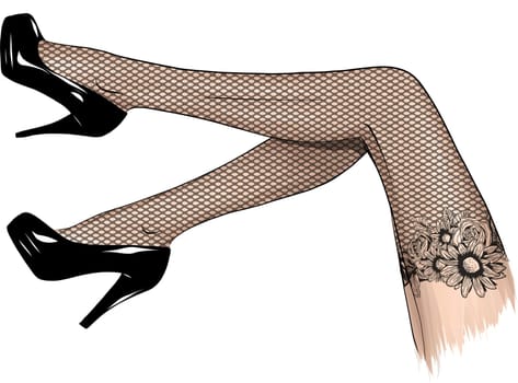 Vector girls in high heels. Fashion illustration. Female legs in shoes. Trendy picture in vogue style. Fashionable women. Stylish ladies.
