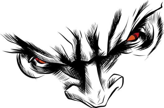face demon with angry red eyes illustration