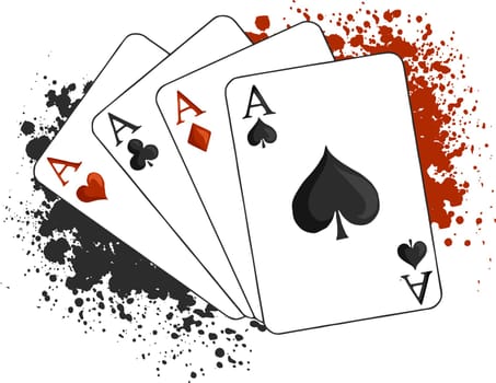Four aces poker playing cards on white background. Carton hand-drawn illustration.