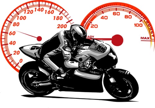Motorbike rider, abstract vector silhouette. Road motorcycle racing with struments