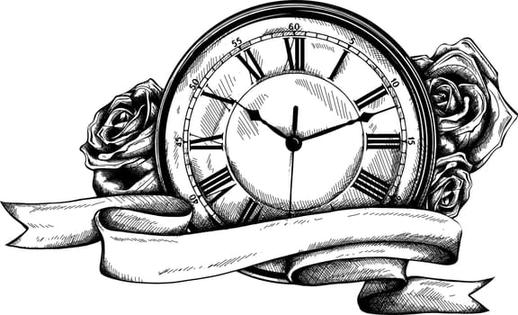 Vintage pocket watch with a pattern in roses and ornaments