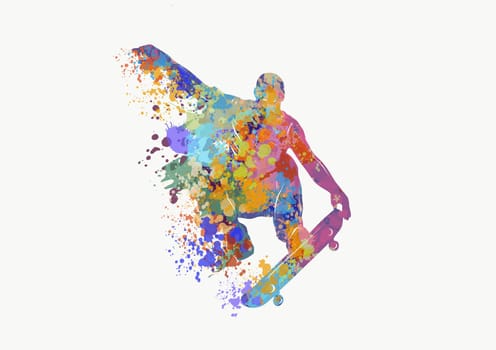 Skateboarder doing a jumping trick, low poly  illustration.