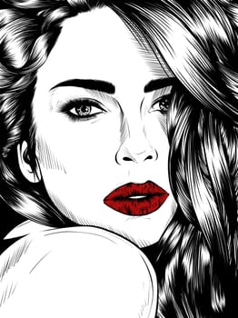 Attractive dreamy women with high gorgeous hairdo, hand drown detailed  illustration isolated on the white background