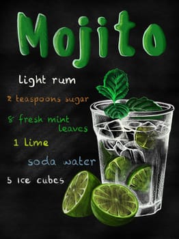 Mojito cocktail in vintage style drawing