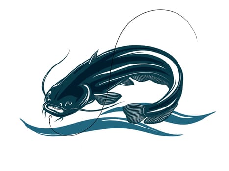 illustration fishing catfish on white background