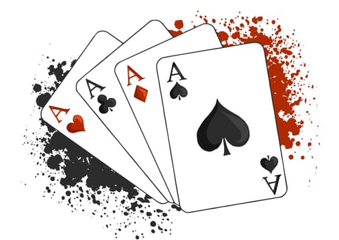 Four aces poker playing cards on white background. Carton hand-drawn  illustration.