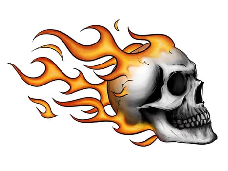 Skull on Fire Flames Illustration