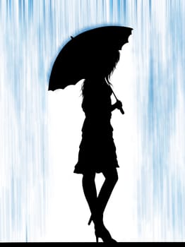 Fashion stylish woman with umbrella. Fashion girl with blonde hair. Sketch. Fashion model with umbrella.  illustration.