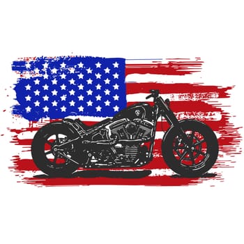 Hand drawn and inked vintage American chopper motorcycle