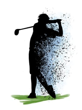 one man golfer golfing golf swing in silhouette studio