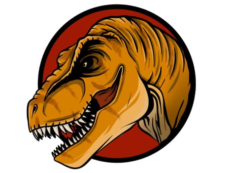 Sketch of a dinosaur head with an open mouth. Tyrannosaur. Hand drawn illustration converted to