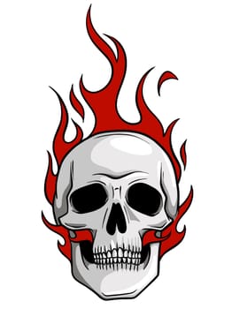 Skull on Fire Flames Illustration