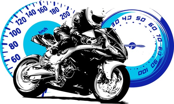Motorbike rider, abstract vector silhouette. Road motorcycle racing with struments