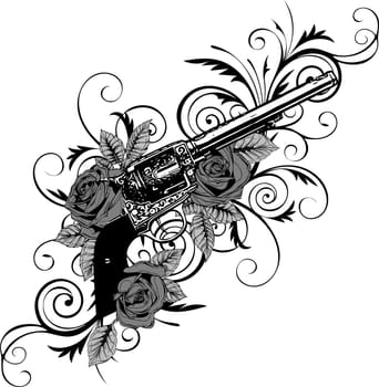 vector illustration of guns on the flower and ornaments floral