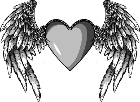 Heart with wings and text be my Valentine on ribbon. Design for Valentines Day. Isolated on white background. Vector illustration.