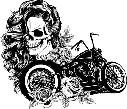 Girl with skeleton make up hand drawn vector sketch. Santa muerte woman witch portrait stock illustration Day of the dead face art