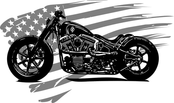 Hand drawn vintage American chopper motorcycle
