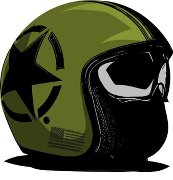 green motorcycle helmet with strips on a white background