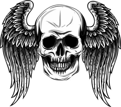 Human skull with wings for tattoo design. vector illustrator