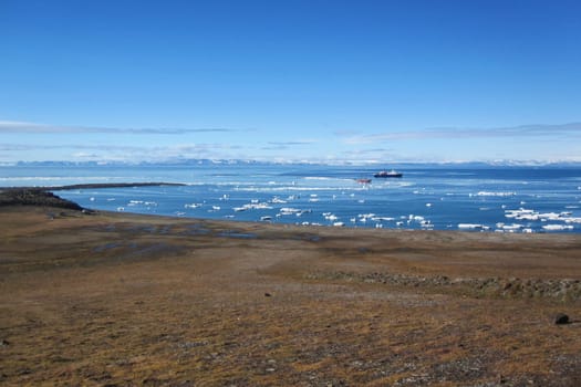 Sailship and Motor Vessel at Kapp Lee, Svalbard Coast
