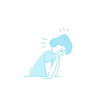 Sick stressed dizzy person touches her forehead and is dizzy. Vector hand drawn illustration. Man suffering from vertigo, dizziness, headache pain portrait