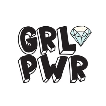 GRL PWR short quote. Girl Power cute hand drawing illustration for print, brochure, greeting card, bag, clothing. To stick on laptop, phone, wall. Modern motivational text, feminist tattoo trend