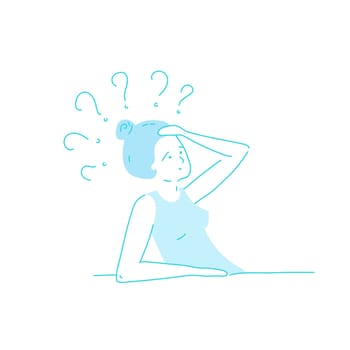 Sick stressed dizzy person touches her forehead and is dizzy. Vector hand drawn illustration. Man suffering from vertigo, dizziness, headache pain portrait