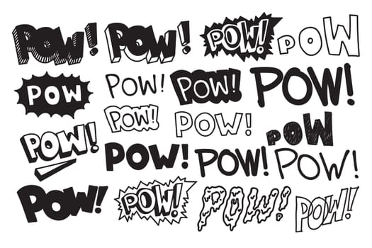 Typography slogan Pow text, universal short quote, simple cute illustration for Ad Advertisement Design Print Bag Sticker Clothing Laptop Phone Wall everywhere. Modern picture, tattoo trend