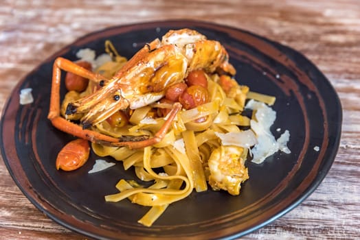 Giant Tiger Prawn Pasta, Italian groumet cuisine