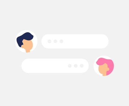New Chat messages notification on white backdrop. Flat design illustration vector bubbles, geometric elements on screen, person chatting, online support, Internet virtual assistant concept