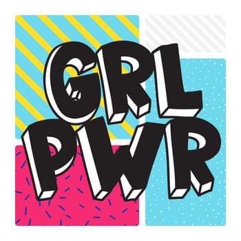 GRL PWR short quote. Girl Power cute hand drawing illustration for print, brochure, greeting card, bag, clothing. To stick on laptop, phone, wall. Modern motivational text, feminist tattoo trend