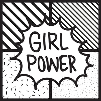 GRL PWR short quote. Girl Power cute hand drawing illustration for print, brochure, greeting card, bag, clothing. To stick on laptop, phone, wall. Modern motivational text, feminist tattoo trend