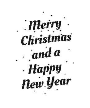 Merry Christmas and a Happy New Year hand drawn lettering inscription with abstract curls, dots for winter holiday design, calligraphy vector illustration